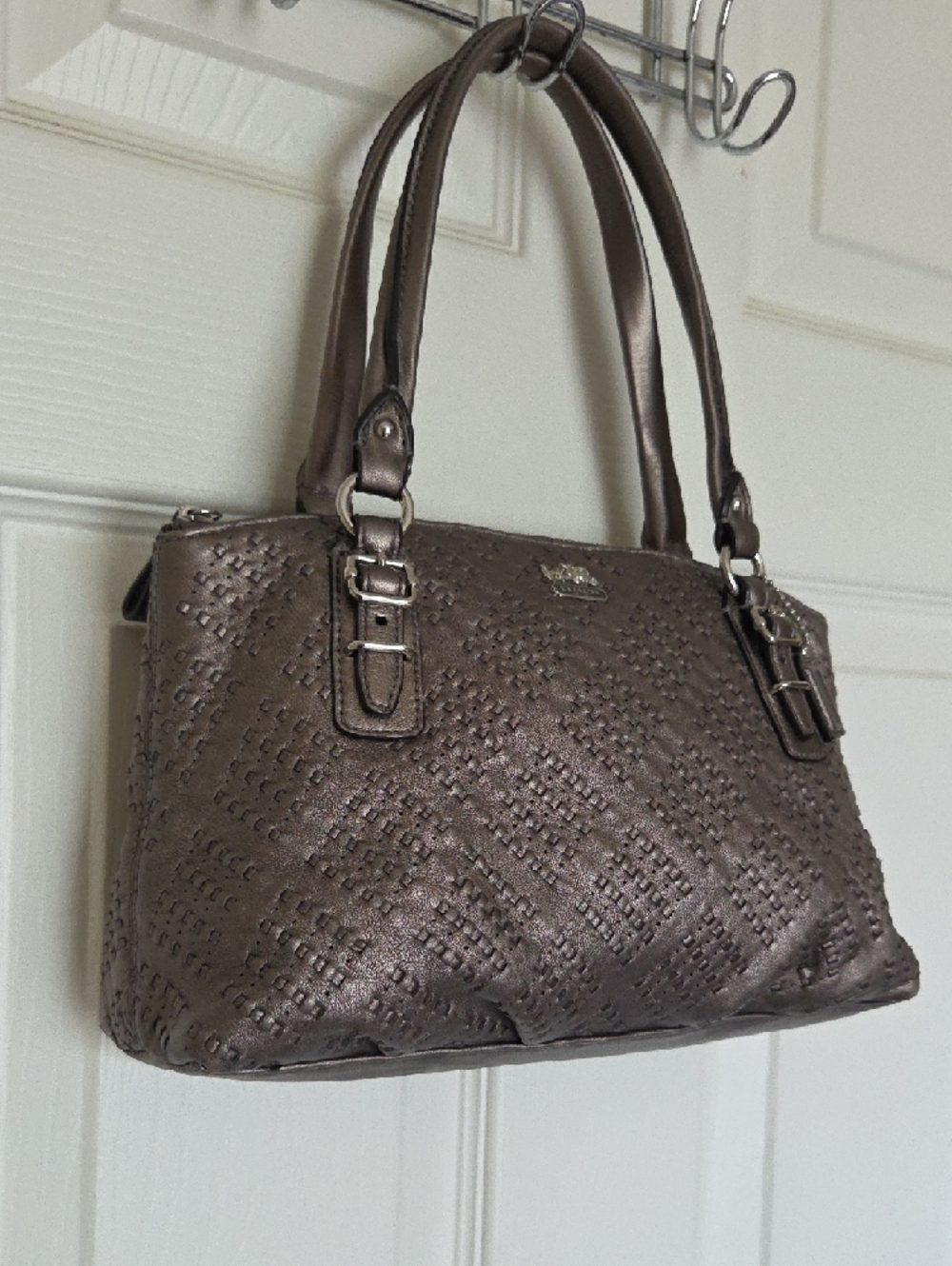 Coach Madison Sophia Satchel Bag in Pewter Woven Leather Gun Metal - Picture 3 of 16
